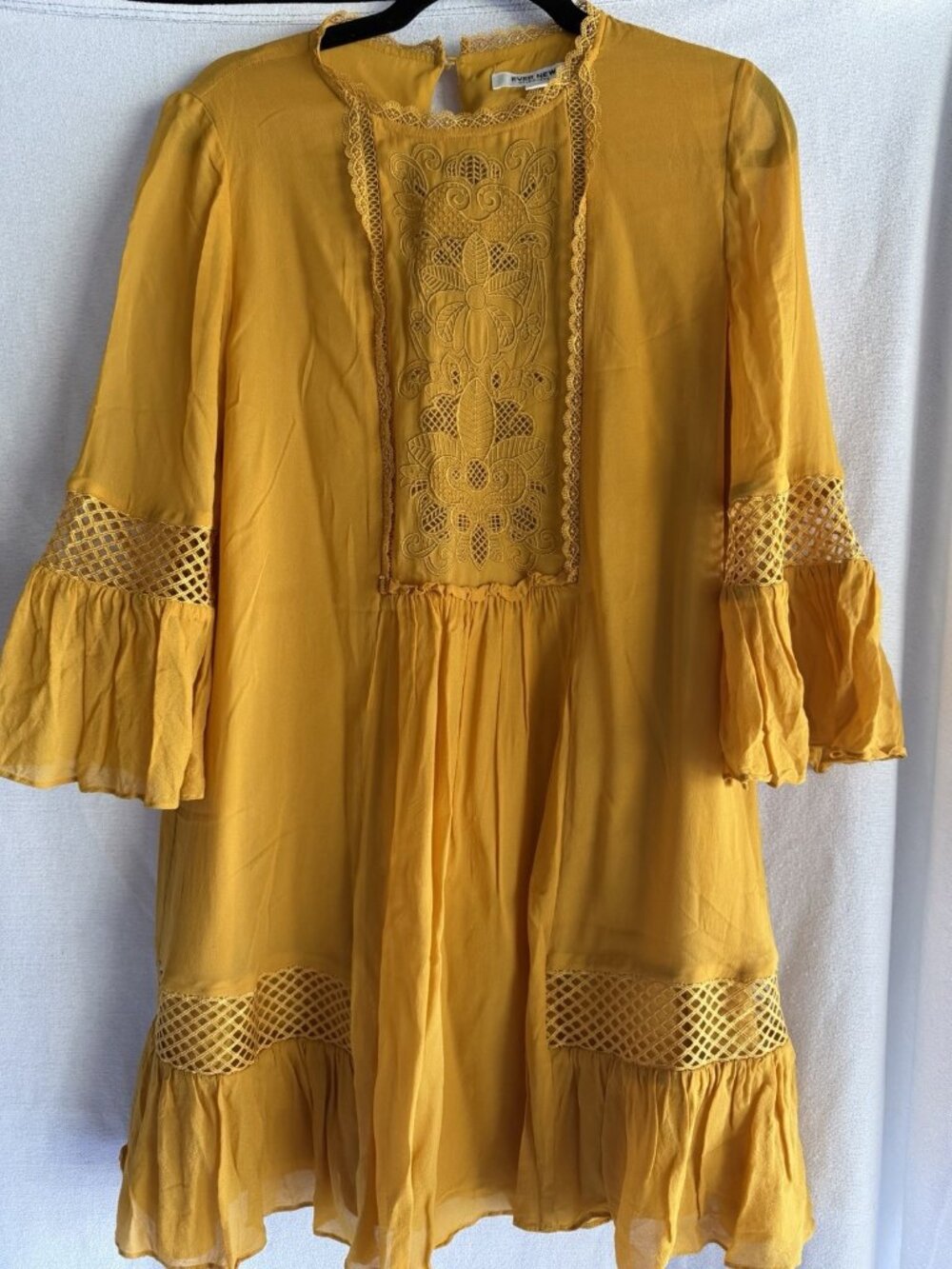 Ever New Melbourne Mustard Lace Embroidered Bell Sleeve Boho Dress Size 6